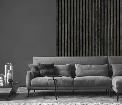 240cm x 60cm Acoustic Slatted Wall Panel Black & Gold Marble